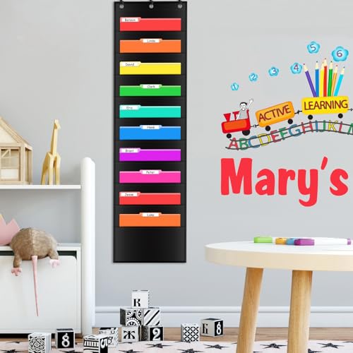 AUVCAS Storage Pocket Chart with 10 Pockets Hanging Wall file Folder Organizer Storage for Classroom Home Office,3 Over Door Hangers Included,Organize Scrapbooks Paperworks Invoices Papers Stuff - Image 2