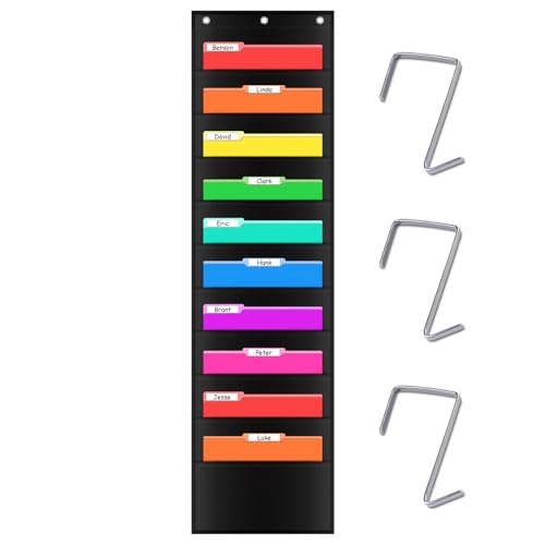 AUVCAS Storage Pocket Chart with 10 Pockets Hanging Wall file Folder Organizer Storage for Classroom Home Office,3 Over Door Hangers Included,Organize Scrapbooks Paperworks Invoices Papers Stuff - Image 1