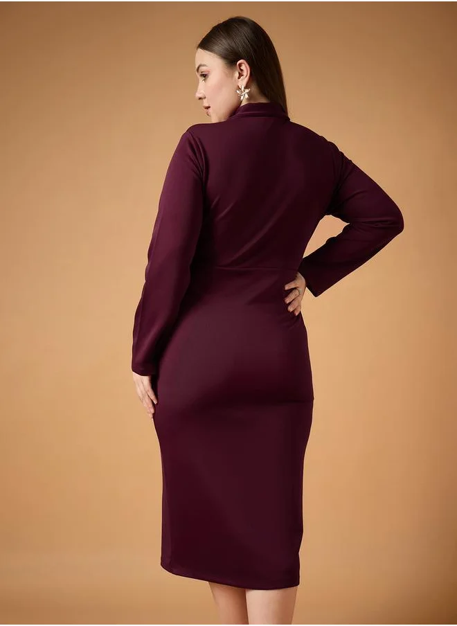 ساسافراس Plus Size Solid Wrap Look Sheath Midi Dress by Styli