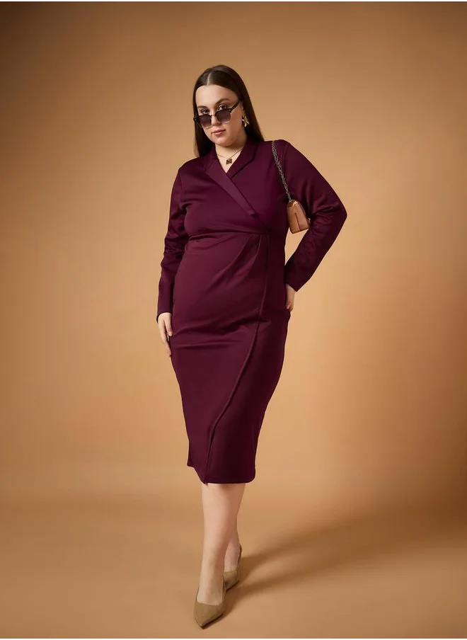 ساسافراس Plus Size Solid Wrap Look Sheath Midi Dress