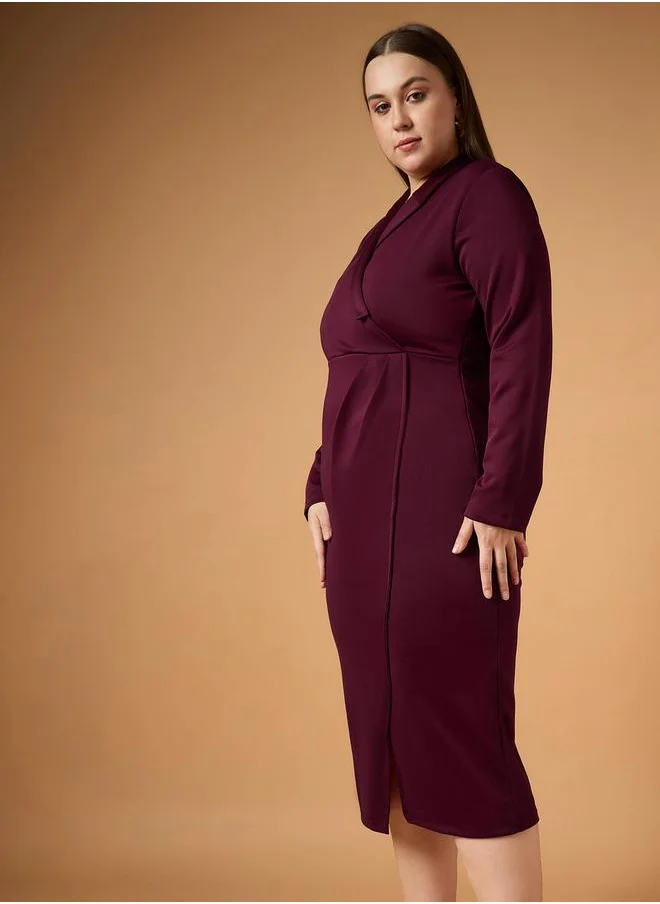 ساسافراس Plus Size Solid Wrap Look Sheath Midi Dress by Styli