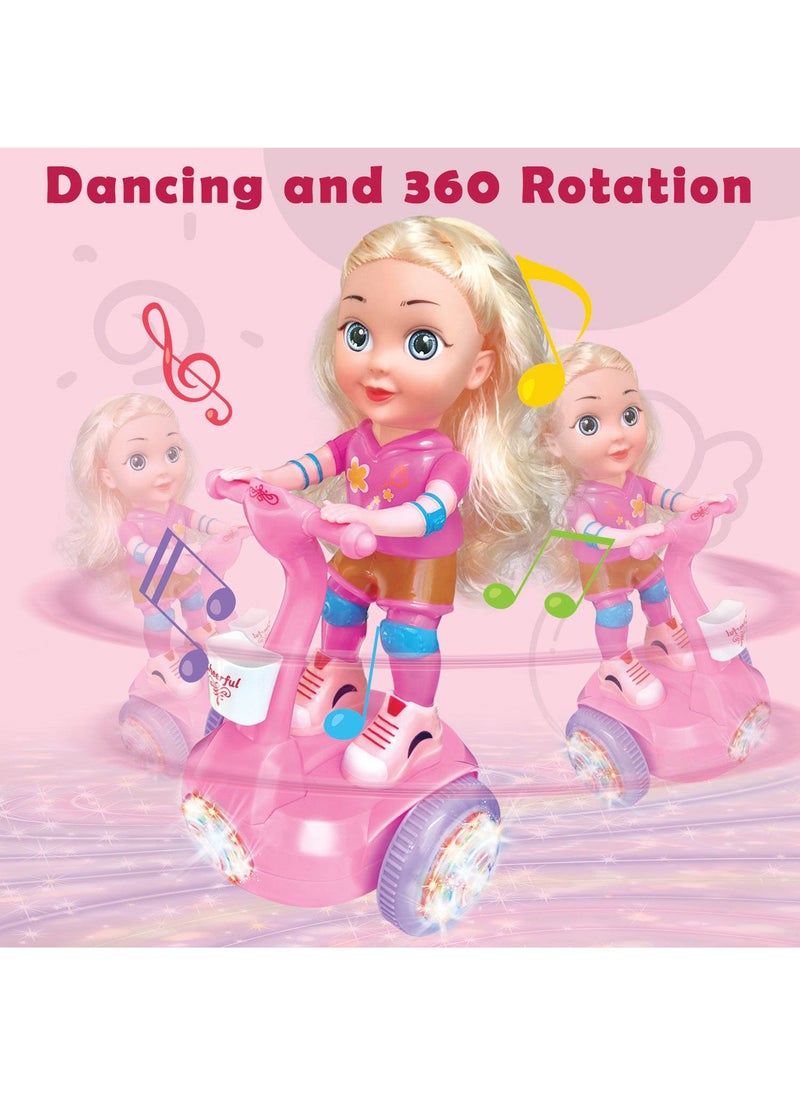 Kidwala magical cute pink doll & yellow hair riding hover balance board, lights & Music with colorful wheels light 360 degree spin doll with battery, oblique walking toy for girls - Image 3