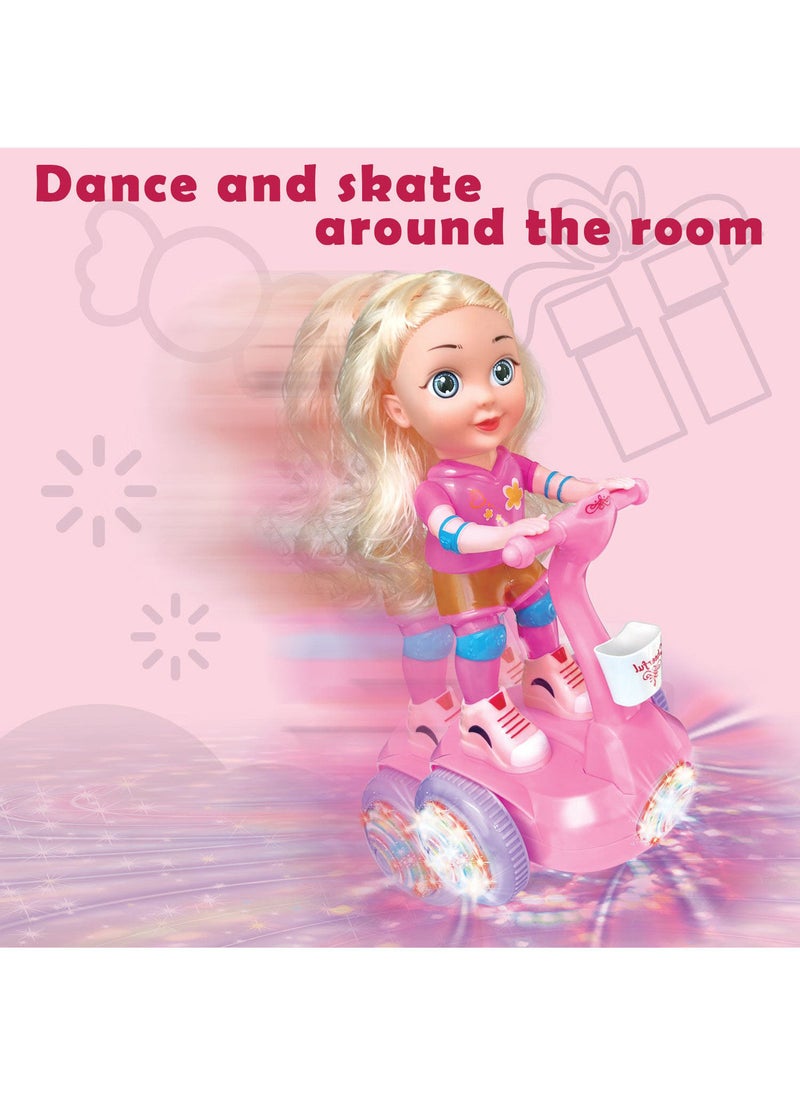 Kidwala magical cute pink doll & yellow hair riding hover balance board, lights & Music with colorful wheels light 360 degree spin doll with battery, oblique walking toy for girls - Image 4