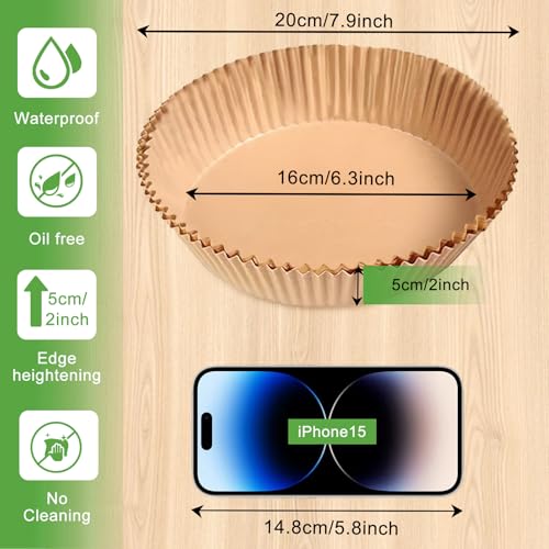 Adhjito 200pcs Air Fryer Disposable Liner, Non-Stick Parchment Paper for Baking, Oil-Proof, Water-Proof, Food Grade (6.3" Bottom, 7.9" Top) - Image 2