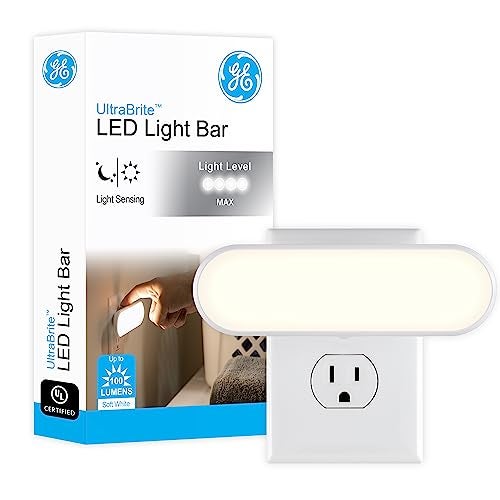 GE Ultrabrite LED Light Bar Night Lights Plug Into Wall Room Decor Ambient Lighting Dusk to Dawn Sensor Bright Nightlight, White, 100 Lumens, 1 Pack - Image 1