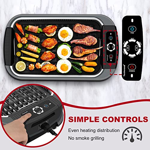 Techwood Indoor Grill Smokeless Grill, 1500W Indoor Korean BBQ Electric Tabletop Grill with Tempered Glass Lid, Removable Grill and Griddle Plates with Drip Tray, Gray - Image 3