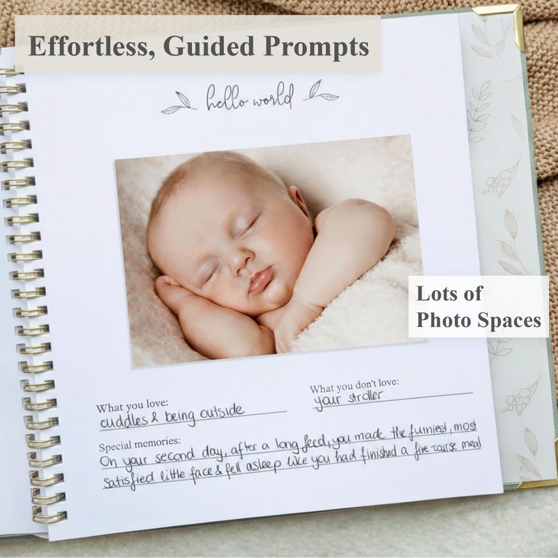 Olive & Lark Baby Book Keepsake Boy or Girl Timeless Baby Memory Book First 5 Years for Baby Shower Gender Neutral Baby Scrapbook New Mom Gift Baby Journal from Birth to Age 5 Milestone Book Sage Green - Image 2