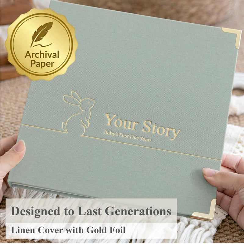 Olive & Lark Baby Book Keepsake Boy or Girl Timeless Baby Memory Book First 5 Years for Baby Shower Gender Neutral Baby Scrapbook New Mom Gift Baby Journal from Birth to Age 5 Milestone Book Sage Green - Image 3