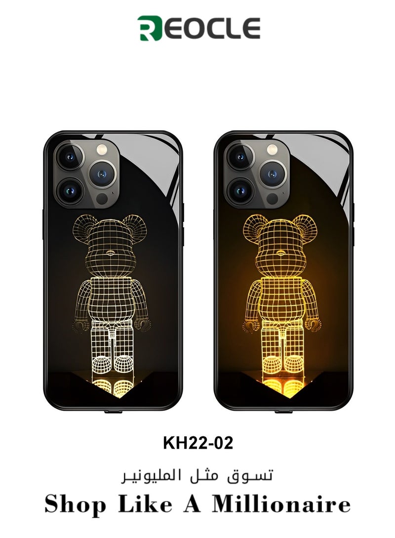 REOCLE iPhone 13 14 Case Colorful Luminous Tempered Glass Mobile Phone Protective Case with Voice Control Call Flash Personalized Phone Case for Cool Women and Trendy Men - Image 1