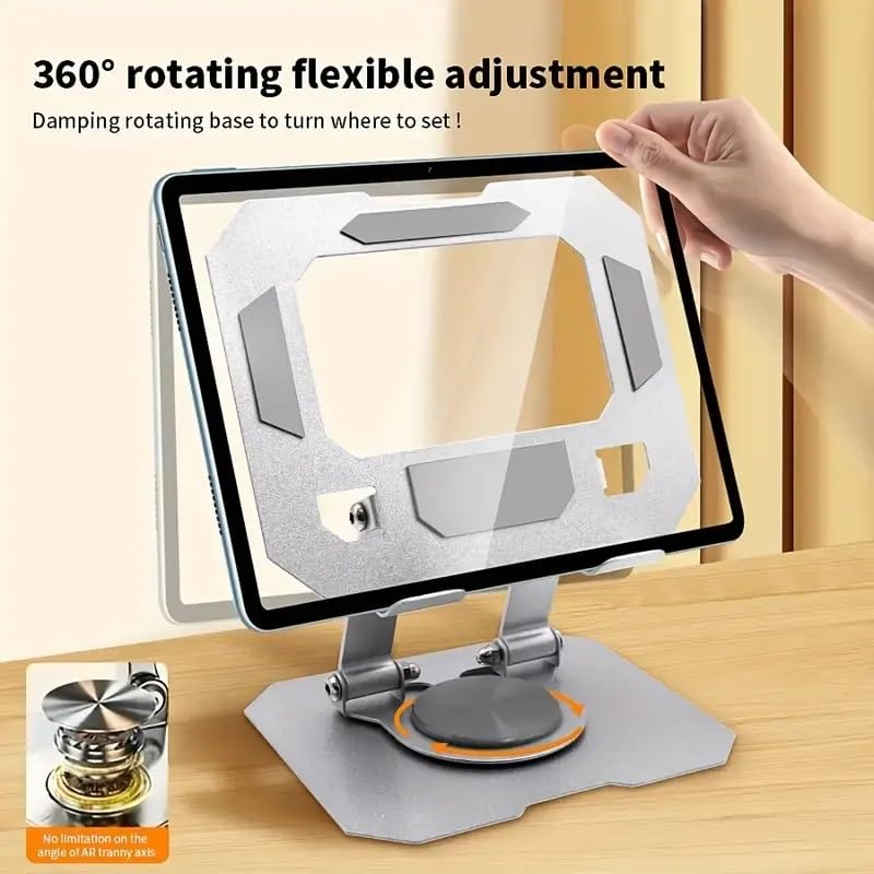 Dyazo Aluminium Tablet Stand Holder with 360° Rotating Base, Multi Angle Adjustments Compatible for iPad Pro | 11 | 10.9 | 10.2 | Air | Mini, Samsung Galaxy Tab, Lenovo Pad and All Tablets-Silver - Image 2
