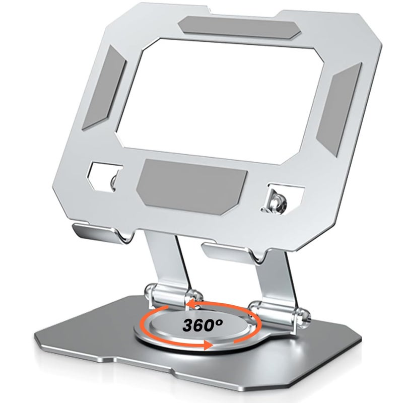 Dyazo Aluminium Tablet Stand Holder with 360° Rotating Base, Multi Angle Adjustments Compatible for iPad Pro | 11 | 10.9 | 10.2 | Air | Mini, Samsung Galaxy Tab, Lenovo Pad and All Tablets-Silver - Image 1
