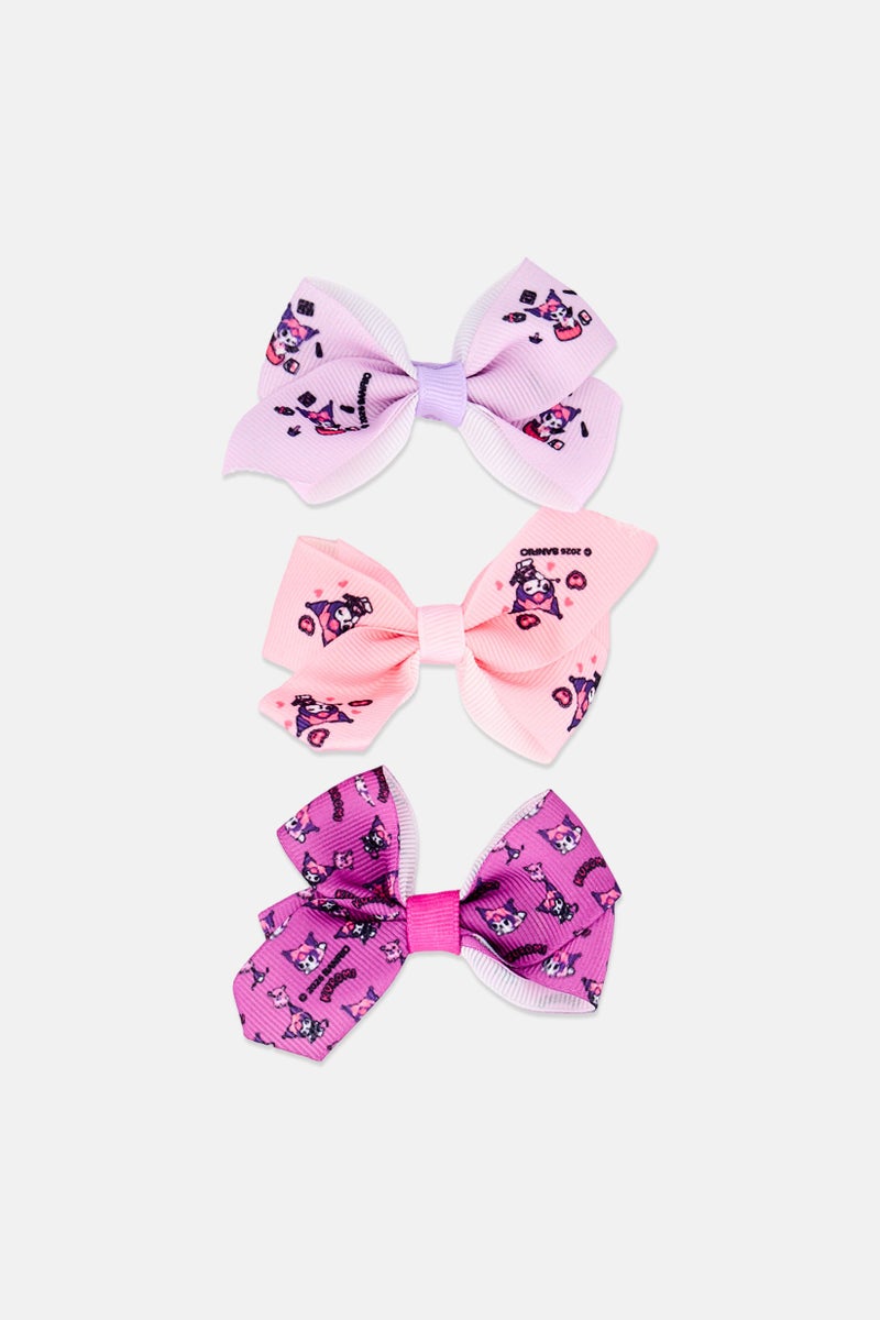 Sanrio Kids Girl 3 Pcs Kuromi Hair Bow Clip, Multicolor - Image 2