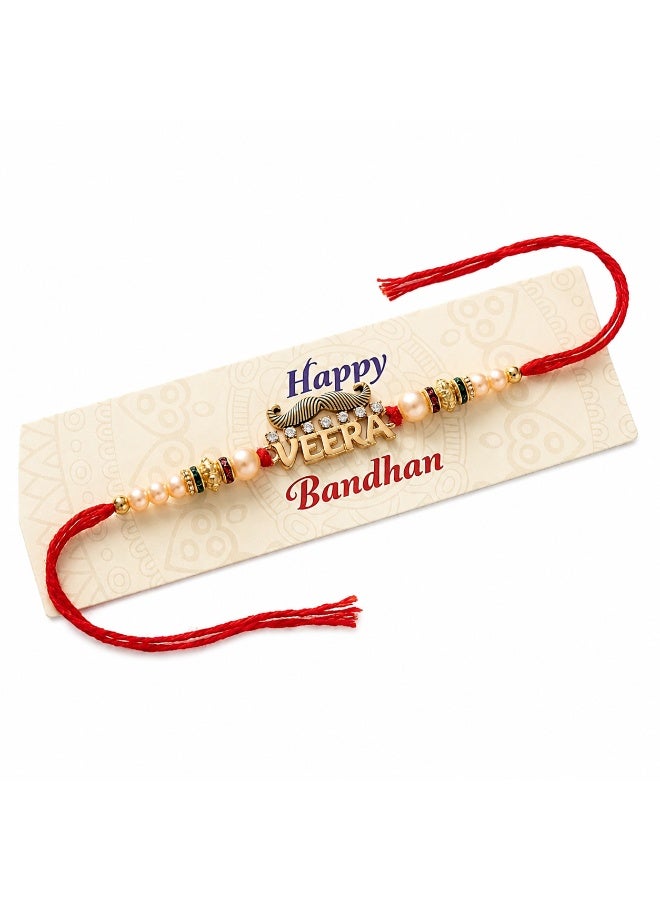 Pack of 2 Designer Rakhis for Brother | VEERA Moustache & Trishul Rudraksha Rakhi Set | Traditional Raksha Bandhan Gift - Image 2