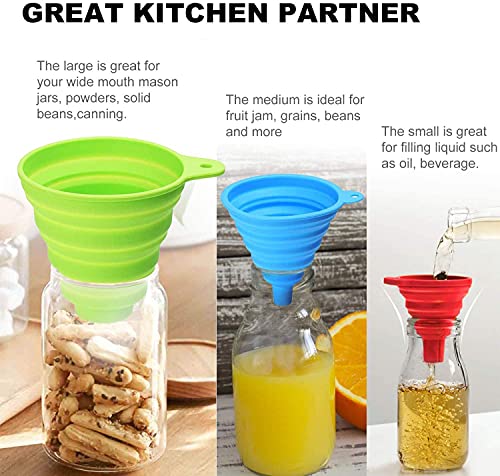 NALSISLO Kitchen Funnel Set of 3, Large Medium and Small, Kitchen Gadgets Accessories Food Grade Silicone Collapsible Funnels for Kitchen Use Filling Bottles Liquid Powder Transfer - Image 2