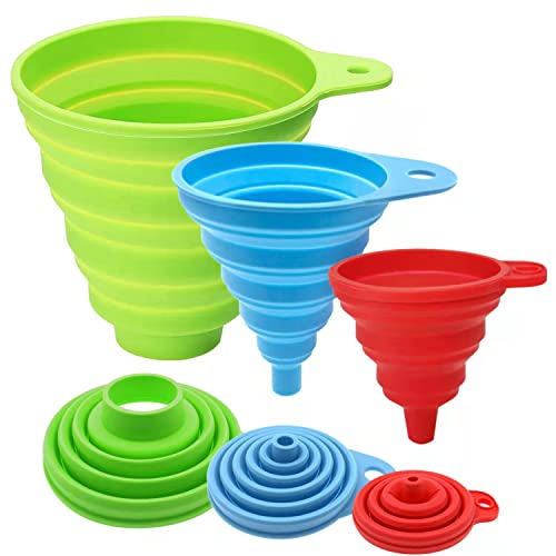 NALSISLO Kitchen Funnel Set of 3, Large Medium and Small, Kitchen Gadgets Accessories Food Grade Silicone Collapsible Funnels for Kitchen Use Filling Bottles Liquid Powder Transfer - Image 1