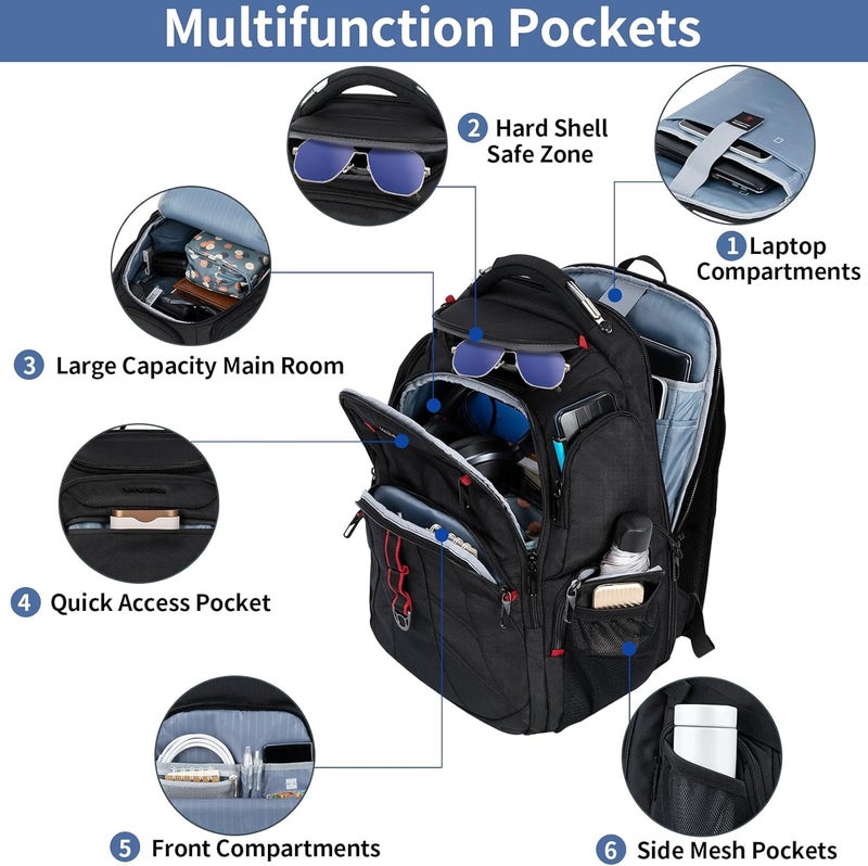 VANKEAN Travel Laptop Backpack 17.3 Inch TSA Friendly, Water-Repellent Anti Theft XL Computer Backpack with RFID Pockets College Backpacks with USB Port for Men Women Business Work Bag, Black - Image 3