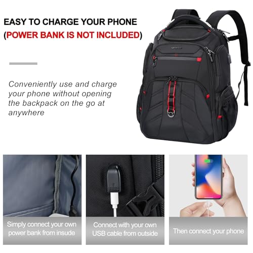 VANKEAN Travel Laptop Backpack 17.3 Inch TSA Friendly, Water-Repellent Anti Theft XL Computer Backpack with RFID Pockets College Backpacks with USB Port for Men Women Business Work Bag, Black - Image 4