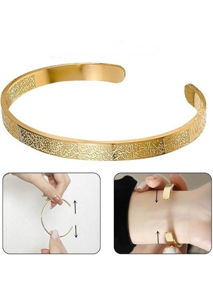 Cuff Bracelet, Stainless Steel Engraved Adjustable for Men & Women Fashion Vacuum Gold Plated - Image 3