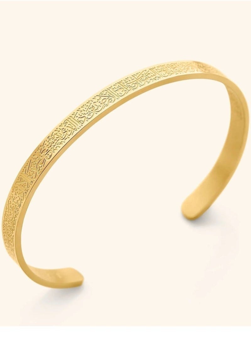 Cuff Bracelet, Stainless Steel Engraved Adjustable for Men & Women Fashion Vacuum Gold Plated - Image 1