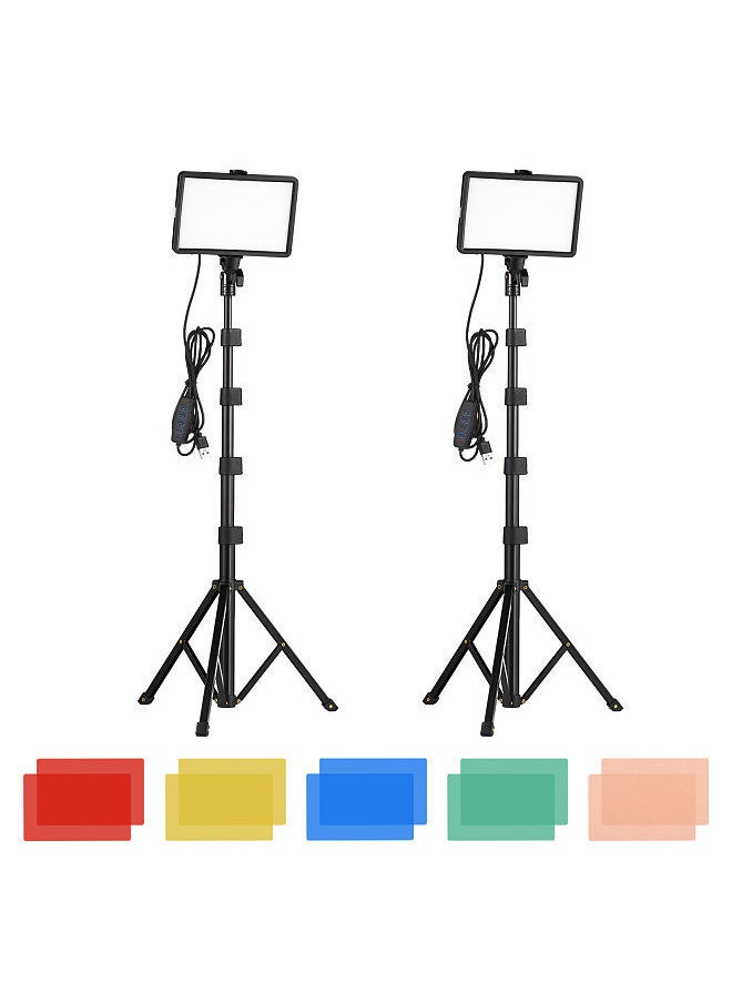 Generic - طقم إضاءة فيديو LED بمنفذ USB مكون من قطعتين، مصابيح تعبئة حرارية ثنائية اللون، سطوع 10 مستويات مع حاملات إضاءة، ومرشحات ألوان لإضاءة مؤتمرات الفيديو والبث المباشر وتسجيل الفيديو والتصوير الفوتوغرافي للمنتجات - Image 1