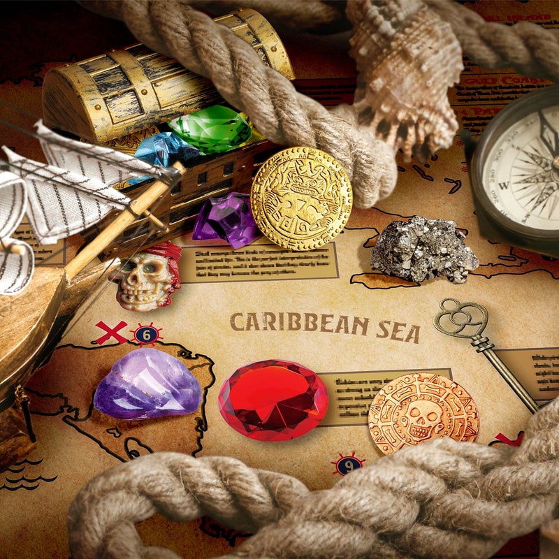 XX Jumbo Pirate Dig Kit - Dig up 12 Pirate Treasures, Gemstones, Gold Coins - Pirate Toys for Kids - Great Birthday Party Supplies, Gifts Idea for Boys & Girls - Includes Treasure Chest - Image 5