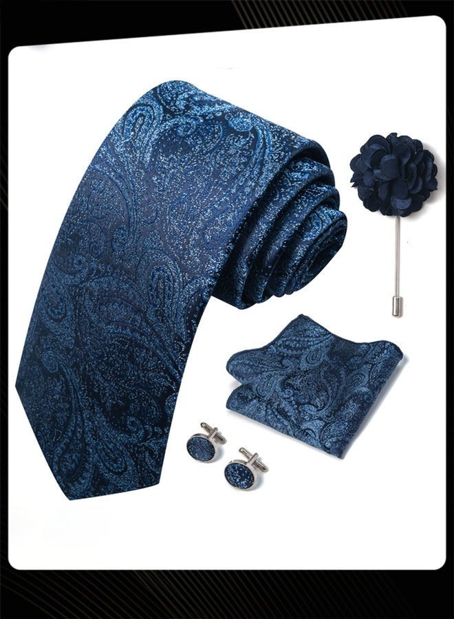 Classic Pattern Ties for Men Set with Pocket Square Cufflink and Corsage, Necktie in Gift Box for Wedding and Business Formal Occasions - Image 2