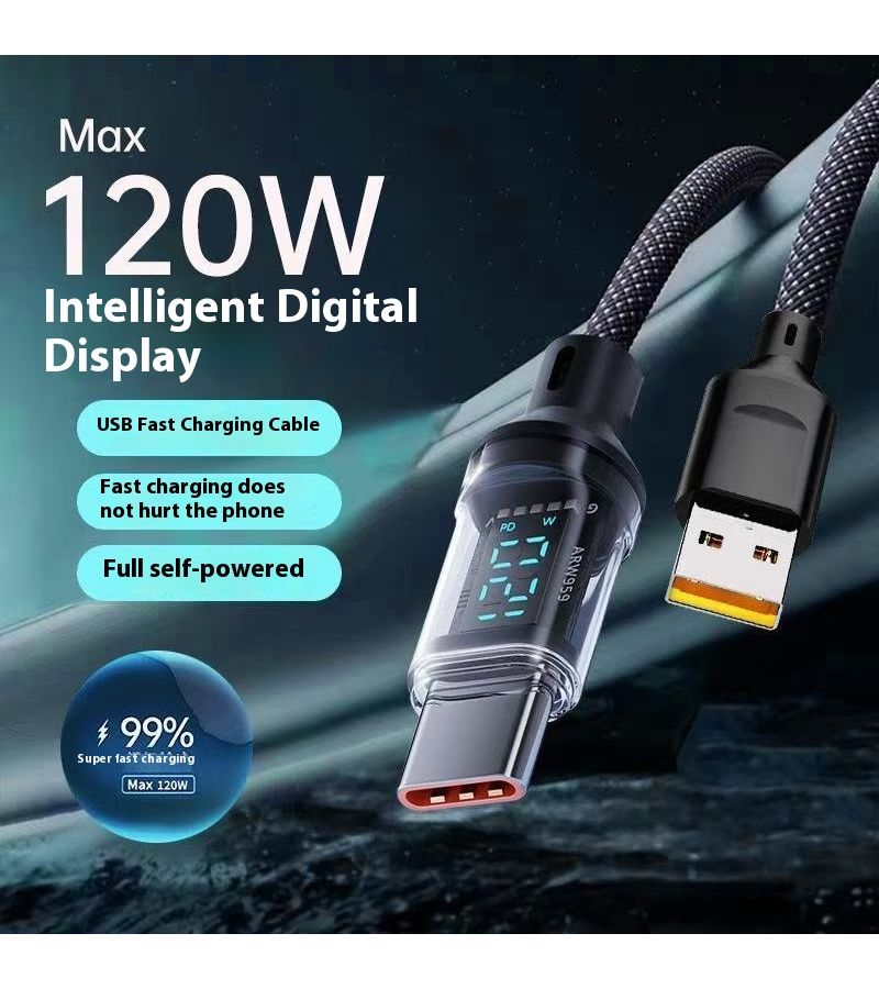 كابل USB A إلى C بطول 200 سم، شحن سريع 6 أمبير مع عرض رقمي ومزامنة - Image 4