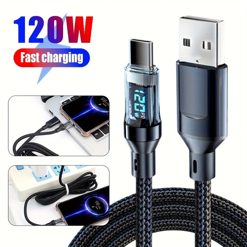 كابل USB A إلى C بطول 200 سم، شحن سريع 6 أمبير مع عرض رقمي ومزامنة - Image 1