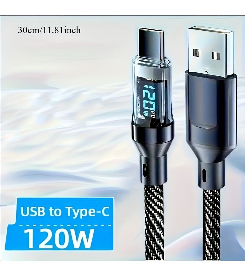 كابل USB A إلى C بطول 200 سم، شحن سريع 6 أمبير مع عرض رقمي ومزامنة - Image 3