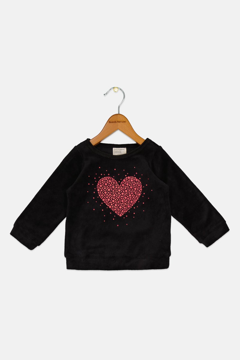 First Impressions Toddlers Girl Round Neck Long Sleeves Graphic Print Sweatshirts, Black  - Image 1