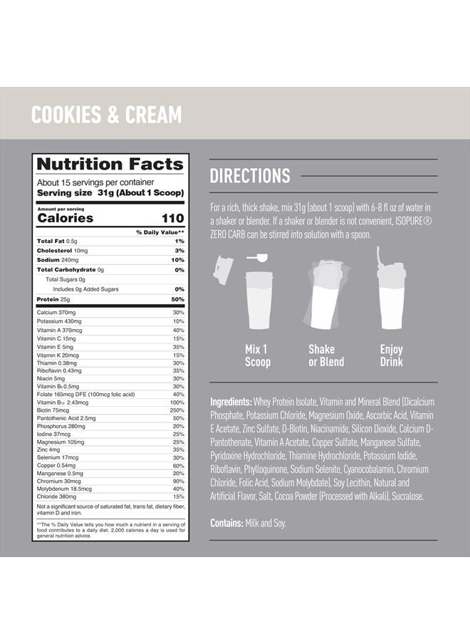 Isopure Protein Powder, Zero Carb Whey Isolate, Gluten Free, Lactose Free, 25g Protein, Keto Friendly, Cookies & Cream, 15 Servings, 1 Pound (Packaging May Vary)  - Image 3