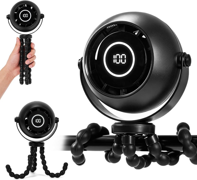 FIALAME Portable Stroller Fan Rechargeable,4000mAh Mini Clip On Fan with Flexible Tripod,3 Speeds, LED Display,360° Rotate,Small Portable Fan for Stroller,Car Seat,Travel,Treadmill,Stroller Accessories - Image 1