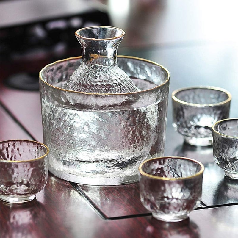 windforgecraft Sake Set Glasses, Japanese Cold Sake Glasses with 1 Sake Serving Bottle,1 Wine Cooler and 4 Sake Cups, for Cold/Hot/Tea, Birthday Housewarming Gift Set - Image 4