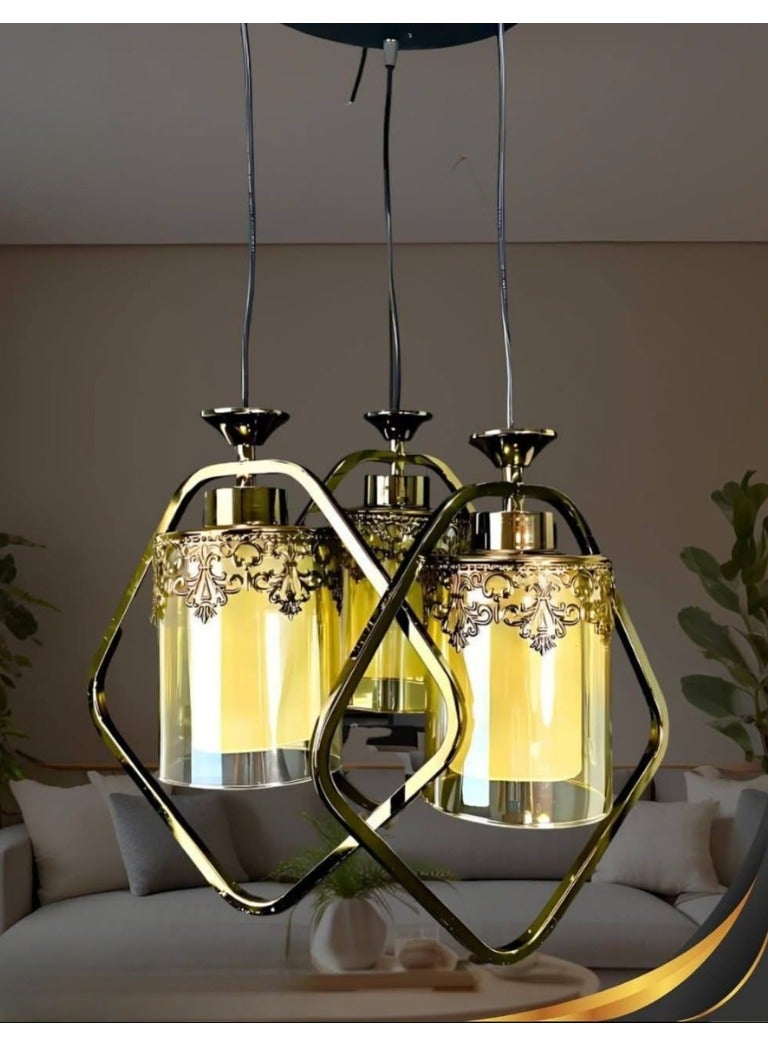 Modern metal color triple crown pendant  golden  3 bulbs