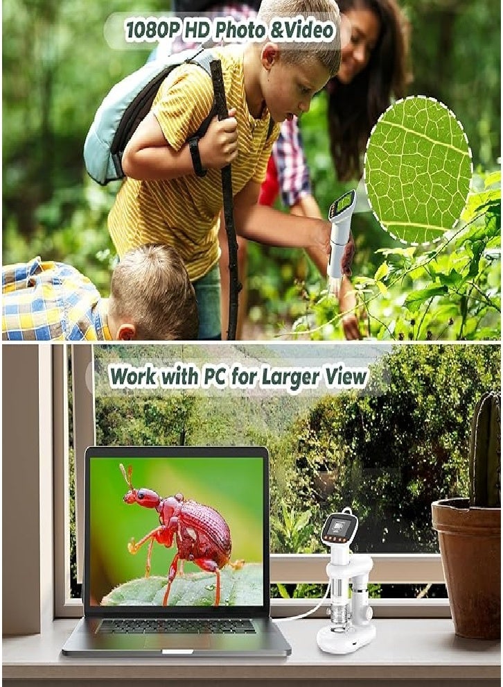 Upgraded children's microscope, includes 32GB SD card and handheld digital microscope with 2-inch IPS screen, can take photos and videos and download them to PC or Mac 1000X pocket microscope (white) - Image 4