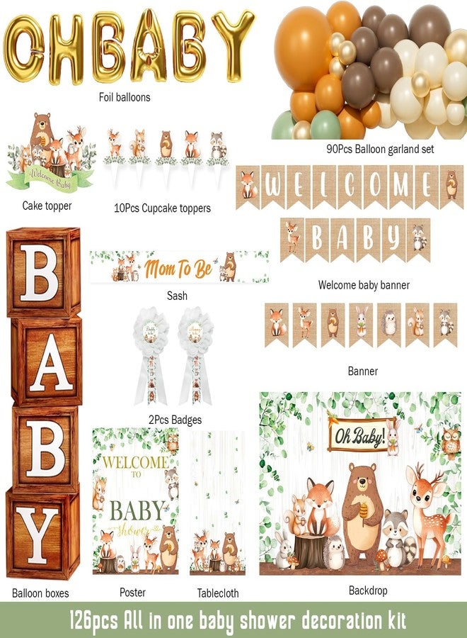 Hombae Woodland Baby Shower Decorations, 126 PCs - Forest Animals Baby Shower Party Supplies with Oh Baby Backdrop, Balloon Garland, Banner, Tablecloth, Cake Topper, Sash - Image 2