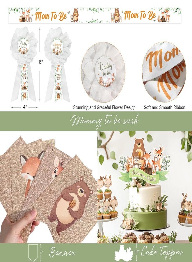Hombae Woodland Baby Shower Decorations, 126 PCs - Forest Animals Baby Shower Party Supplies with Oh Baby Backdrop, Balloon Garland, Banner, Tablecloth, Cake Topper, Sash - Image 4