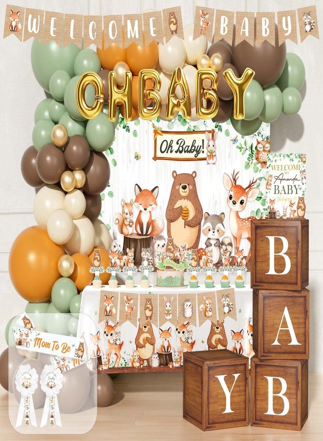 Hombae Woodland Baby Shower Decorations, 126 PCs - Forest Animals Baby Shower Party Supplies with Oh Baby Backdrop, Balloon Garland, Banner, Tablecloth, Cake Topper, Sash - Image 1