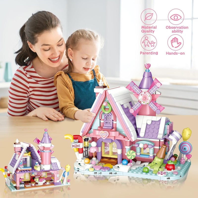 OMIRE Dream House Pink House Building Toy Sets,Girls Blocks Toys Windmill Building Kit Street-View Construction Educational Toy,STEM Education Toys for Kids Girls 6 7 8 9 10 11 12 Years-547pcs - Image 5