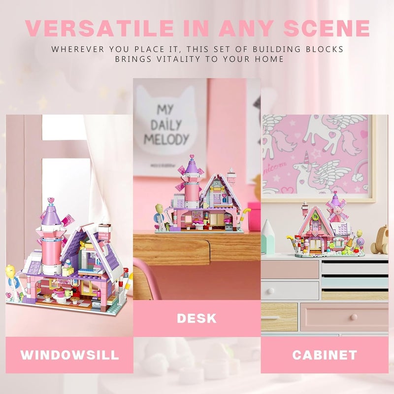 OMIRE Dream House Pink House Building Toy Sets,Girls Blocks Toys Windmill Building Kit Street-View Construction Educational Toy,STEM Education Toys for Kids Girls 6 7 8 9 10 11 12 Years-547pcs - Image 3
