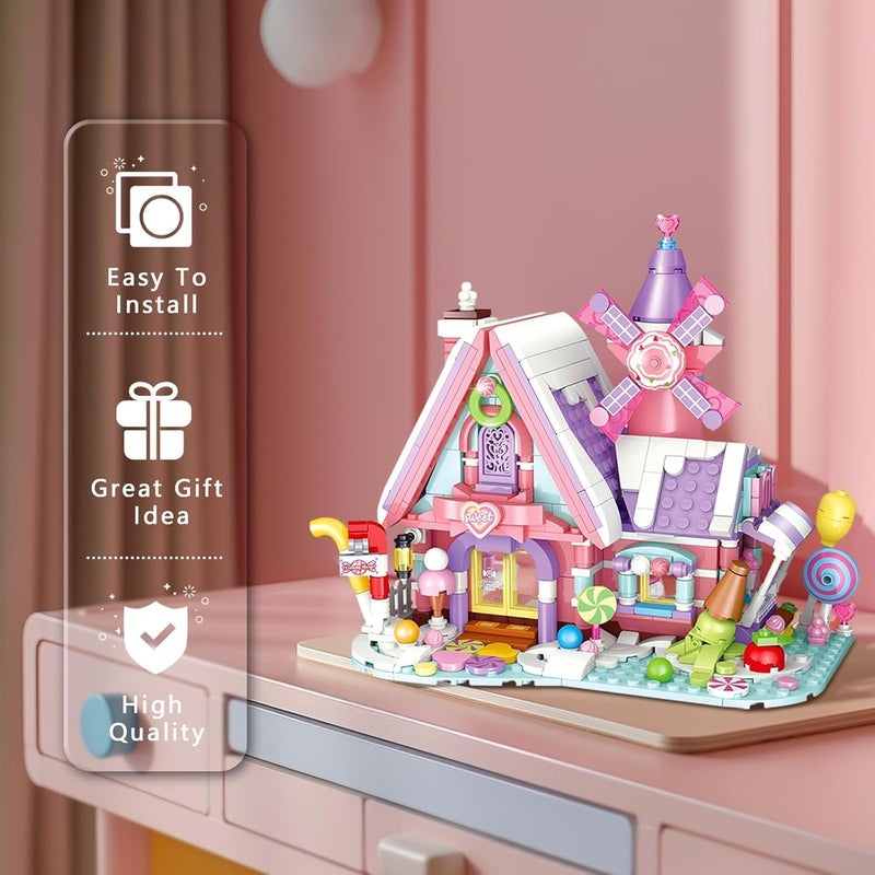 OMIRE Dream House Pink House Building Toy Sets,Girls Blocks Toys Windmill Building Kit Street-View Construction Educational Toy,STEM Education Toys for Kids Girls 6 7 8 9 10 11 12 Years-547pcs - Image 4