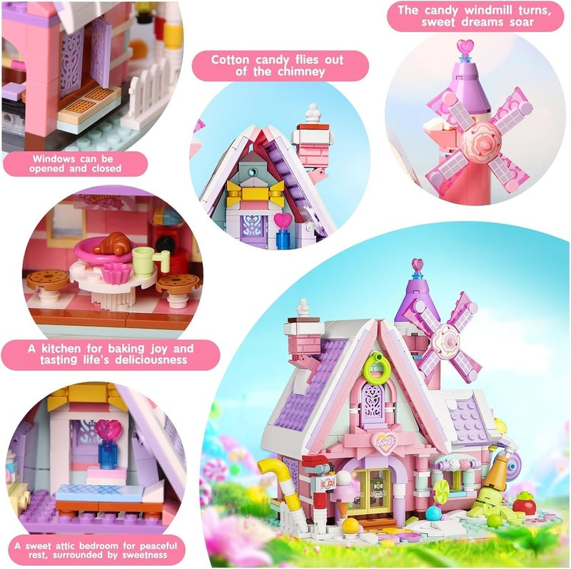 OMIRE Dream House Pink House Building Toy Sets,Girls Blocks Toys Windmill Building Kit Street-View Construction Educational Toy,STEM Education Toys for Kids Girls 6 7 8 9 10 11 12 Years-547pcs - Image 2