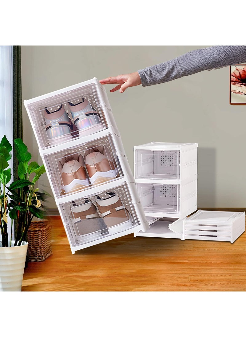 MAPPLE CREATION MAPPLE CREATION Shoe Storage Organizer Set of 3 Transparent HeavyDuty Sneaker Box Stackable Storage Box with Magnetic Closure Easy Installation Foldable Multipurpose Large Box  - Image 1