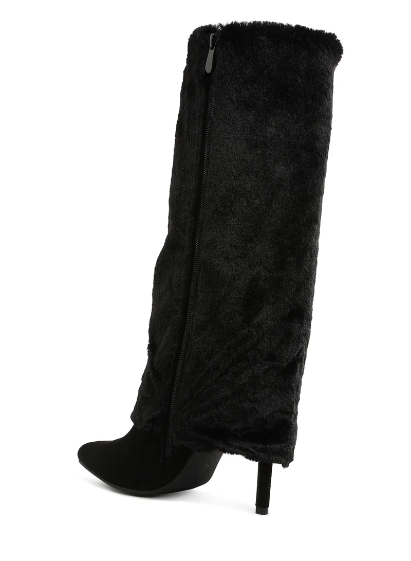 London Rag Fold-Over Calf-High Boots in Black