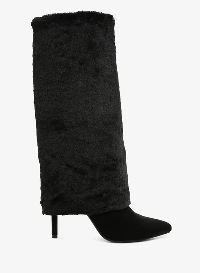 London Rag Fold-Over Calf-High Boots in Black
