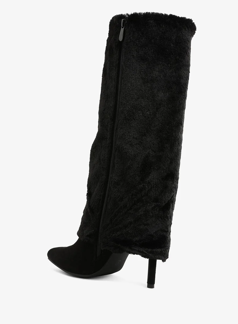 London Rag Fold-Over Calf-High Boots in Black