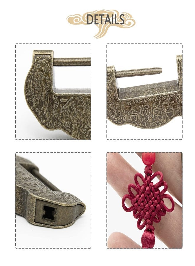 GTHER Antique Padlock with Key, Vintage Decorative Love Lock with Tassel Zinc Alloy Retro Style Padlock for Antique Chinese Chest Cabinet Jewelry Gift Box - Image 4