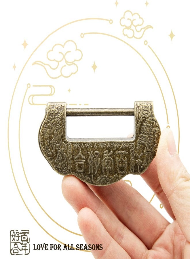 GTHER Antique Padlock with Key, Vintage Decorative Love Lock with Tassel Zinc Alloy Retro Style Padlock for Antique Chinese Chest Cabinet Jewelry Gift Box - Image 3