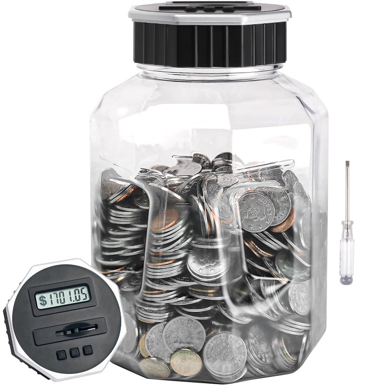 XLarge Piggy Bank for Adults Kids Vcertcpl Digital Coin Counting Bank with LCD Counter 24L Capacity Great Coin Counter Bank Money Counting Jar with Total Amount Displayed Silver XLarge