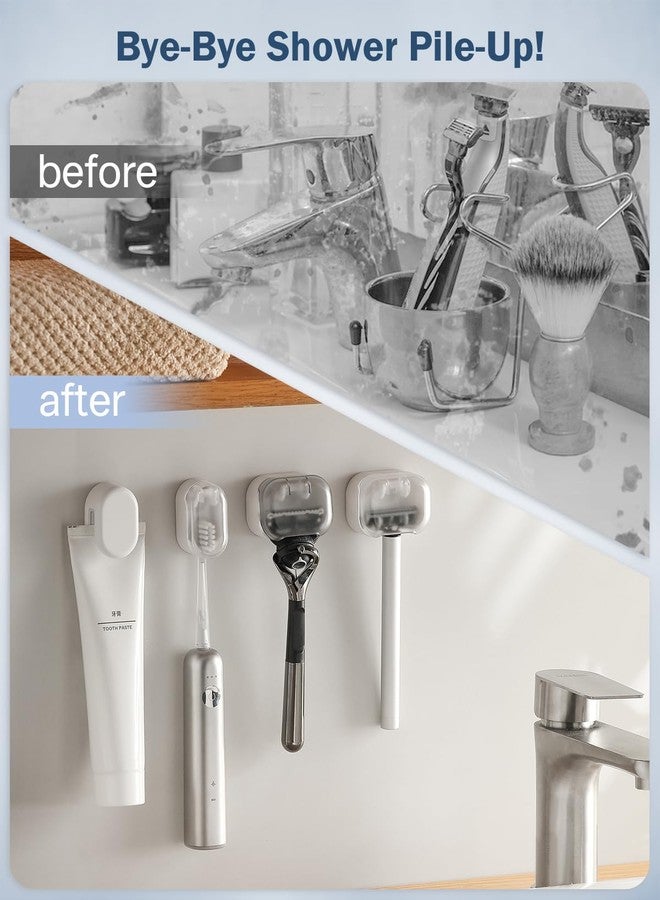 BEZOX Wall Mounted Razor Holder (2-Pack) - Auto-Closing Dust Cover, No-Drill Adhesive Mount Razors Hanger for Shower & Bathroom - Sleek Razor Stand for Men, Safety Razor Organizer with Secure Hooks - Image 3